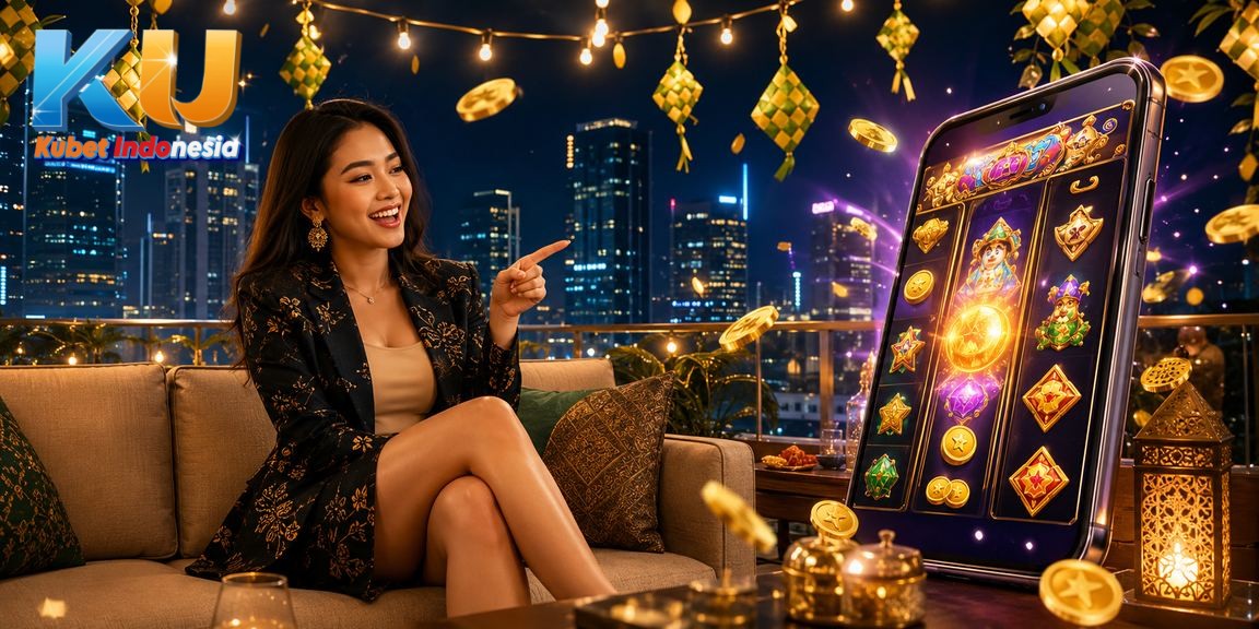 Pengguna mengakses kubet di ponsel saat festival malam yang meriah