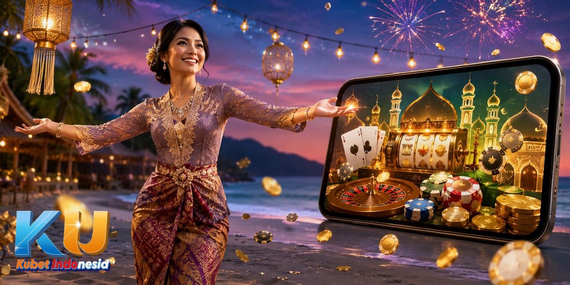 Pengguna mengakses platform casino mobile di tepi pantai dengan pemandangan laut yang tenang
