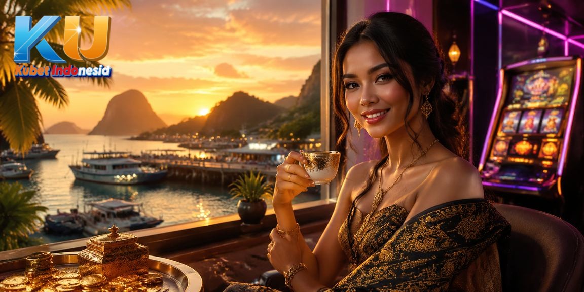 Suasana permainan slot digital dengan nuansa kafe Vietnam yang hangat dan penuh cahaya